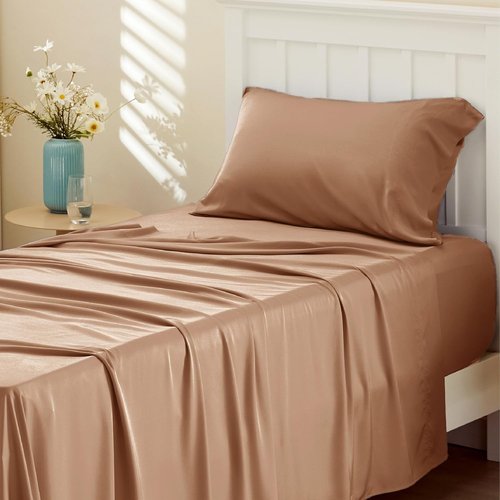 Bedsure Cooling Sheets - Twin XL Bamboo Rayon, Breathable & Soft, Deep Pocket Up to 16 Inches, Khaki
