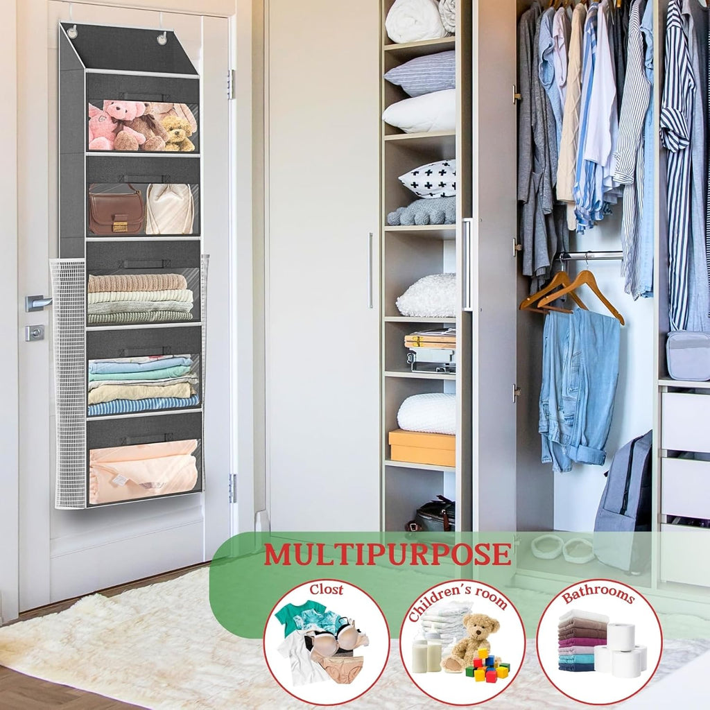 Ofiray-Home Over Door Wrapping Paper Organizer - 5 Removable Drawers & 2 Large Side Pockets for Gift Wrap Storage