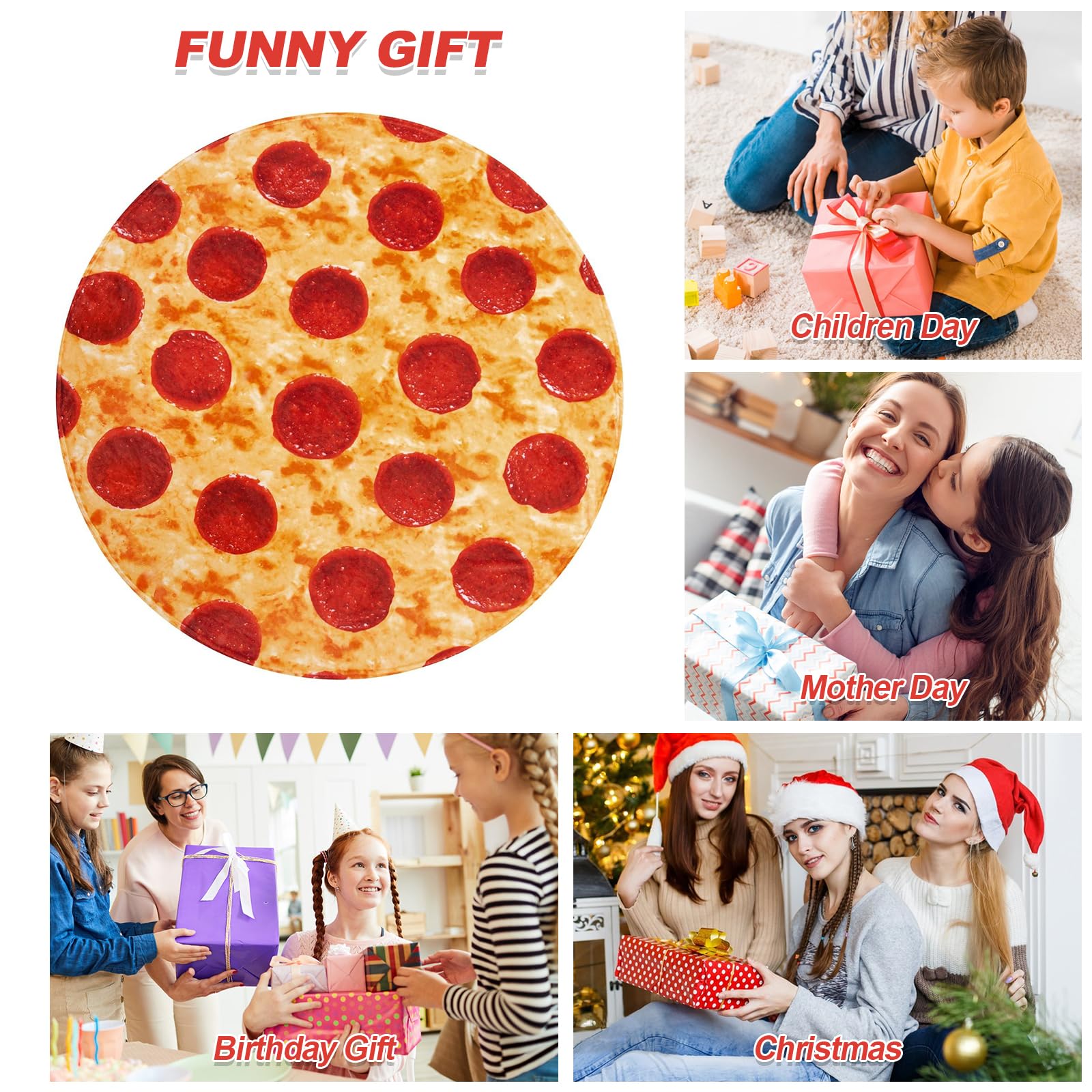 RAINBEAN 71inches Double Sided Pizza Blankets, Bed Blanket for Kids/Teens, Cool Stuff Gifts for Man and Boys, Novelty Food Wrap Blanket, Soft Blankets for Birthday Gifts White Elephant