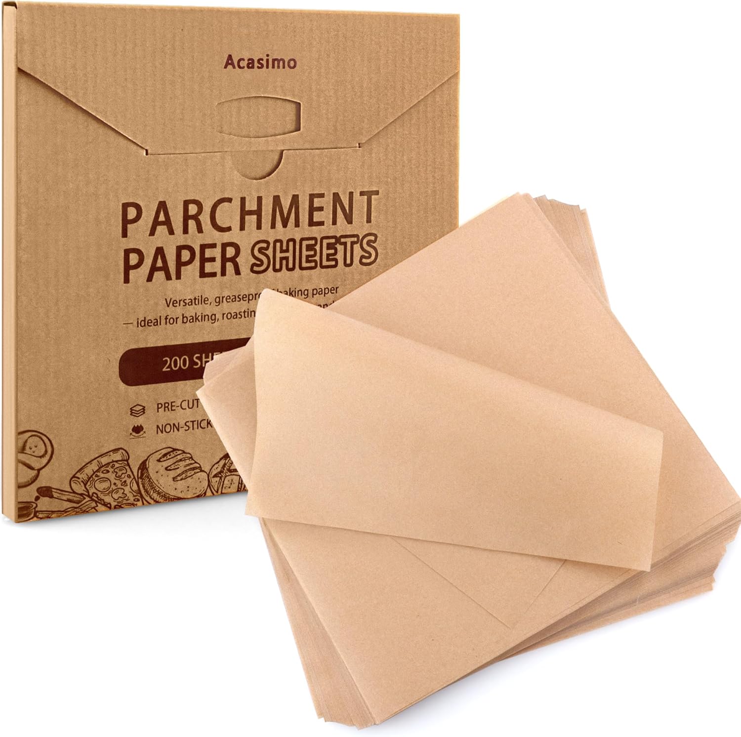 Parchment Paper Sheets by [Brand Name] - 200 Precut Non-Stick Squares for Baking & Cooking | 10x10 in Brown