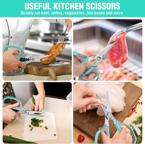 HAUSHOF Kitchen Scissors - Heavy Duty Stainless Steel Shears with Soft Grip | 8-1/4" U-Groove Design for Meat & Vegetables