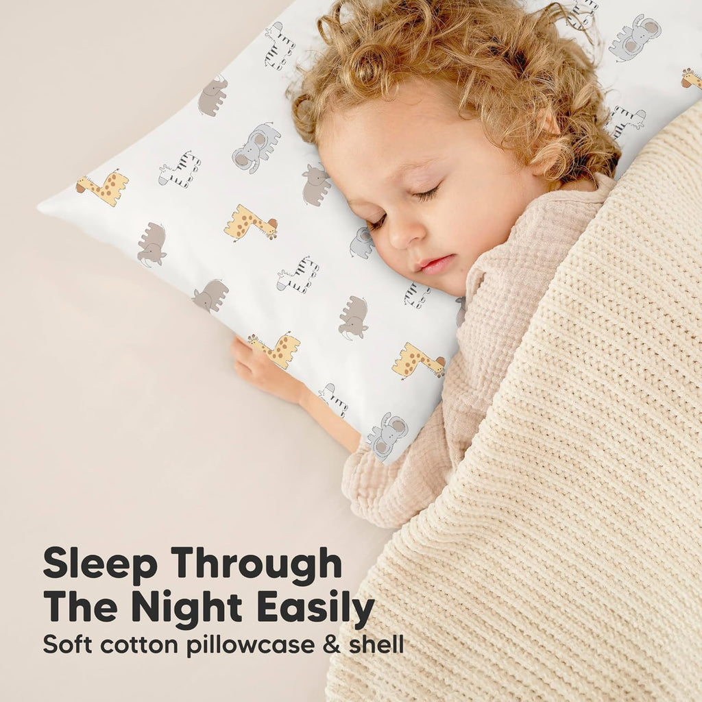 My Little Dreamy Toddler Pillow - Organic Cotton Travel Bed Pillow with Soft Pillowcase | 13x18, Machine Washable, Ideal for Ages 2-5 (Safari Echo)