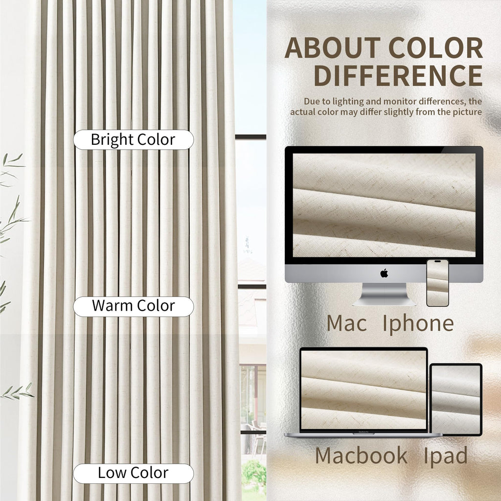 Pinch Pleated 100% Blackout Linen Curtains 96 Inches Long for Bedroom Living Room Memory Trained Pinch Pleat Linen Curtains Rustic Farmhouse Thermal Insulated Natural Cream Pleated Drapes 8ft 40x96