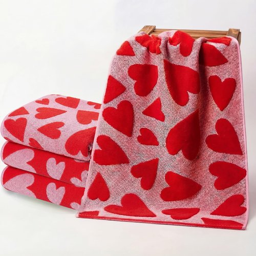 Peryiter 4 Pcs Valentines Day Hand Towels 3D Jacquard Red Heart Fingertip Towels for Bathroom 100% Cotton Soft Kitchen Decorative Set for Valentine Gift Bath Decorations (15.7'' x 26.7'')