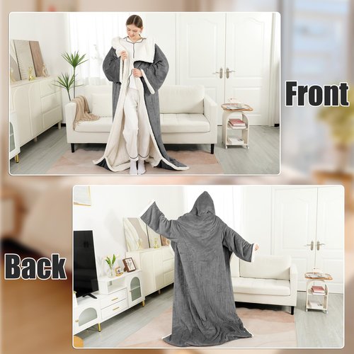 COZYTY Wearable Heated Blanket with Foot Pocket, Electric Snuggle Throw Blankets with Sleeves, 6 Heating Levels & 1-4H Auto Shut-Off, Machine Washable, Housewarming & Gift, 50 * 70"+16", Dark Gray