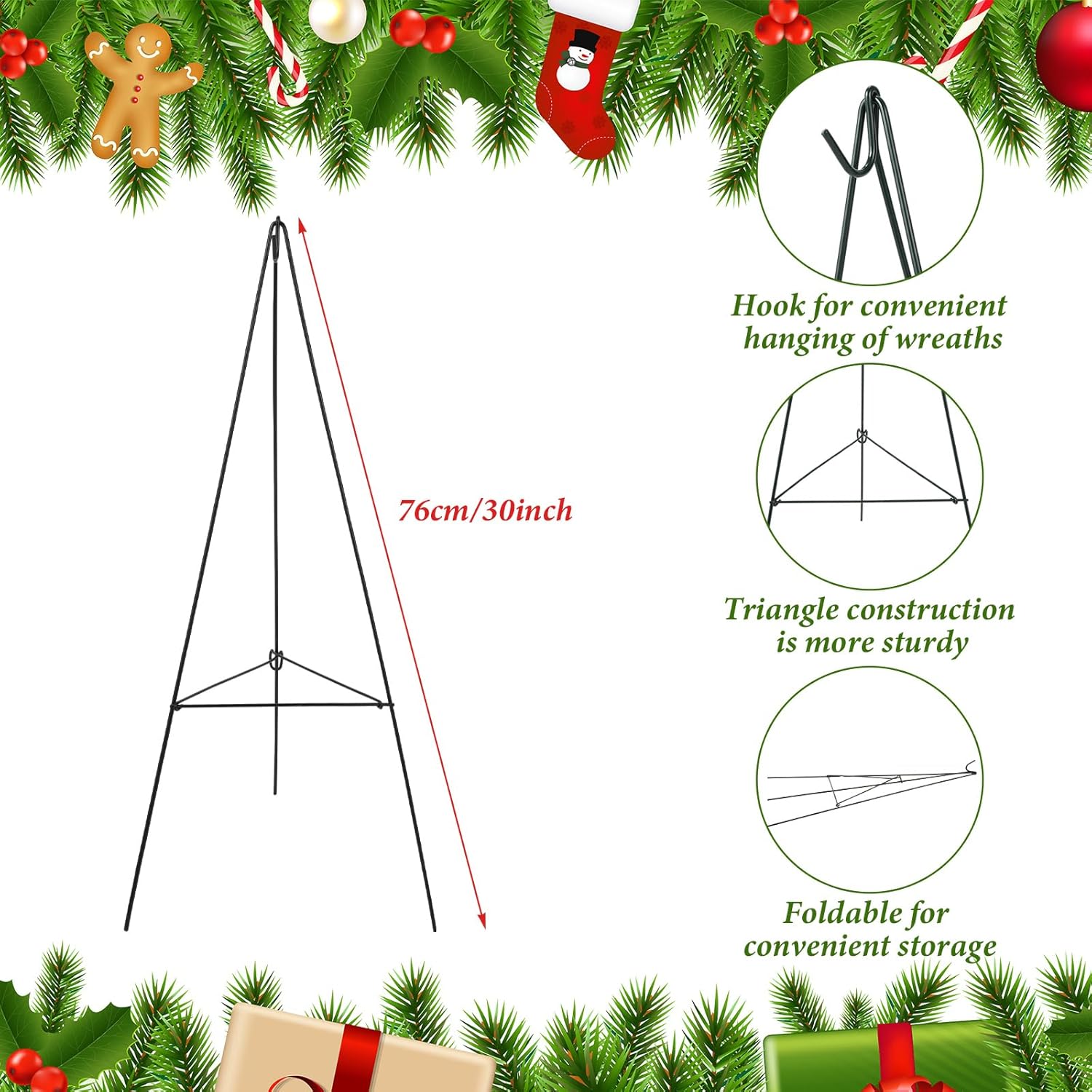 Soaoo Christmas Wreath Stand - Metal Easel for Cemetery Grave Flower Holder | 30-Inch Gravestone Decor