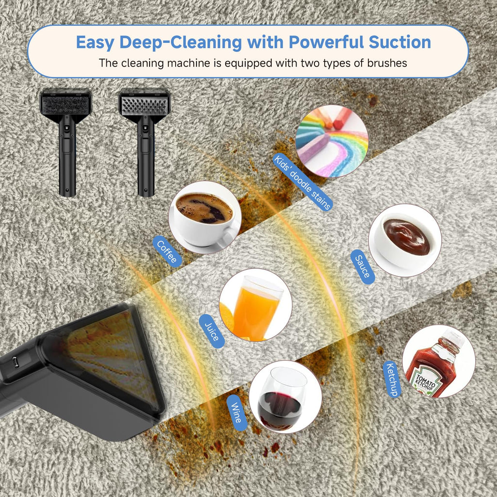 Vaconly Portable Carpet & Upholstery Cleaner Machine, Handheld Spot Cleaner with Dual Brush, 18KPa Suction, Large Removable Tank for Couch, Car, Stairs, Rugs & Pet Stains, Blue