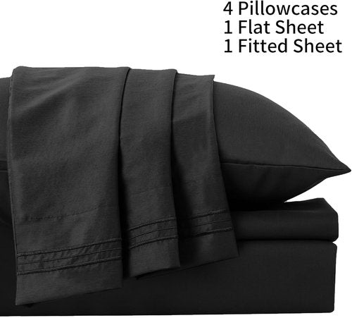 Linenline Full Sheet Set - Cooling Rayon Bamboo Sheets | 6-Piece Luxury Set, 16" Deep Pocket, Black