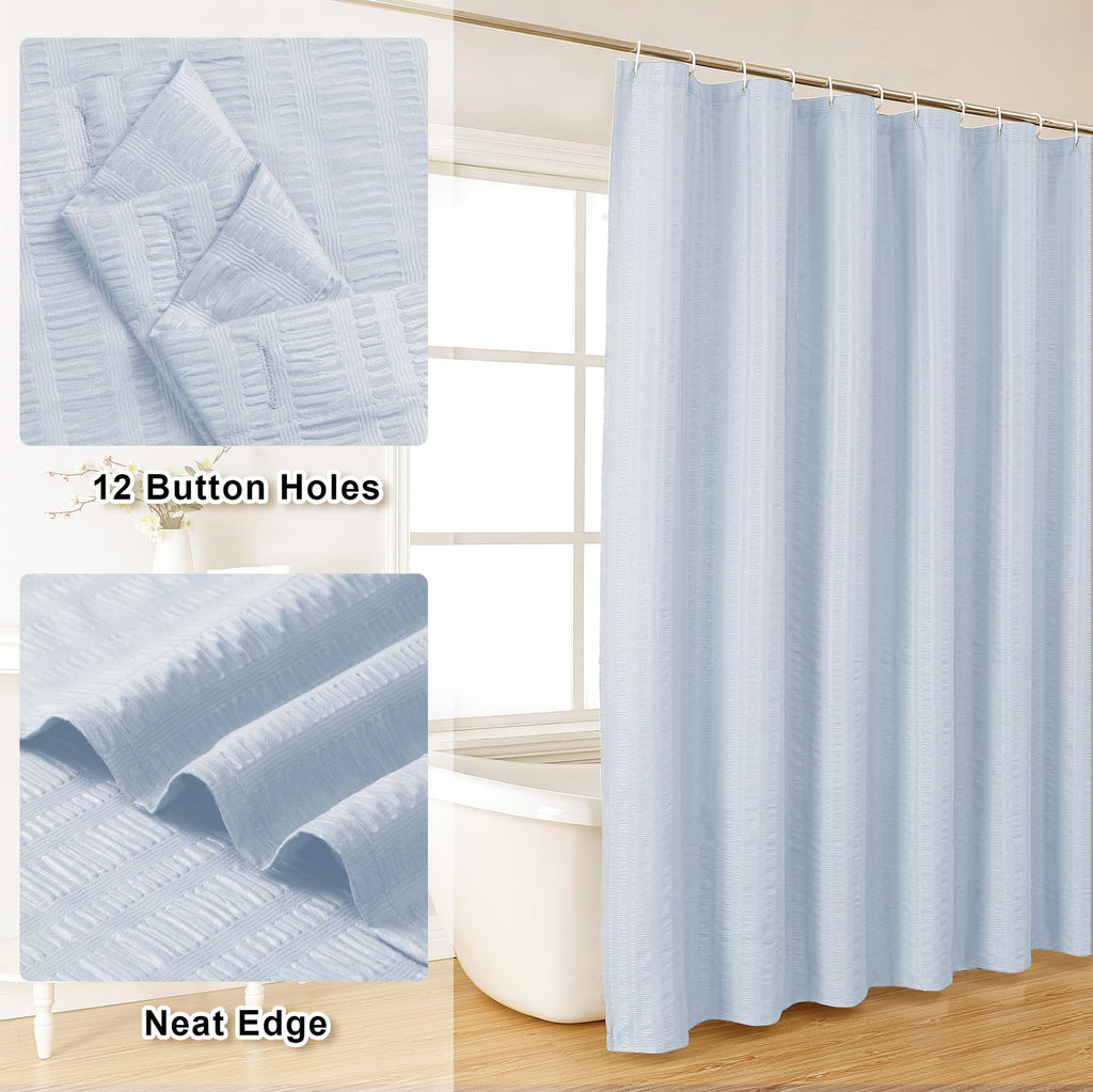 Aiyufeng Light Blue Shower Curtain for Bathroom, Embossed Textured Fabric Shower Curtain for Bathroom - Soft Cloth & Hotel Spa, Machine Washable, 72X72, Glacier Blue