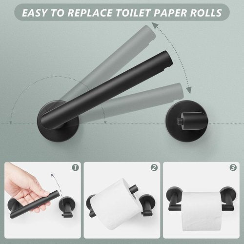 JunSun Matte Black Toilet Paper Holder - Modern Wall-Mounted Design for Large Mega Rolls
