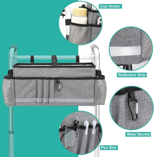 EXLIFBAG Walker Bag - Folding Design with Cup Holder for Seniors | Gray Color