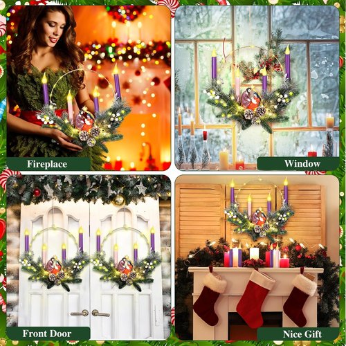 Chunful 20-Inch Christmas Advent Wreath - Flameless LED Candles & Nativity Scene Figurine