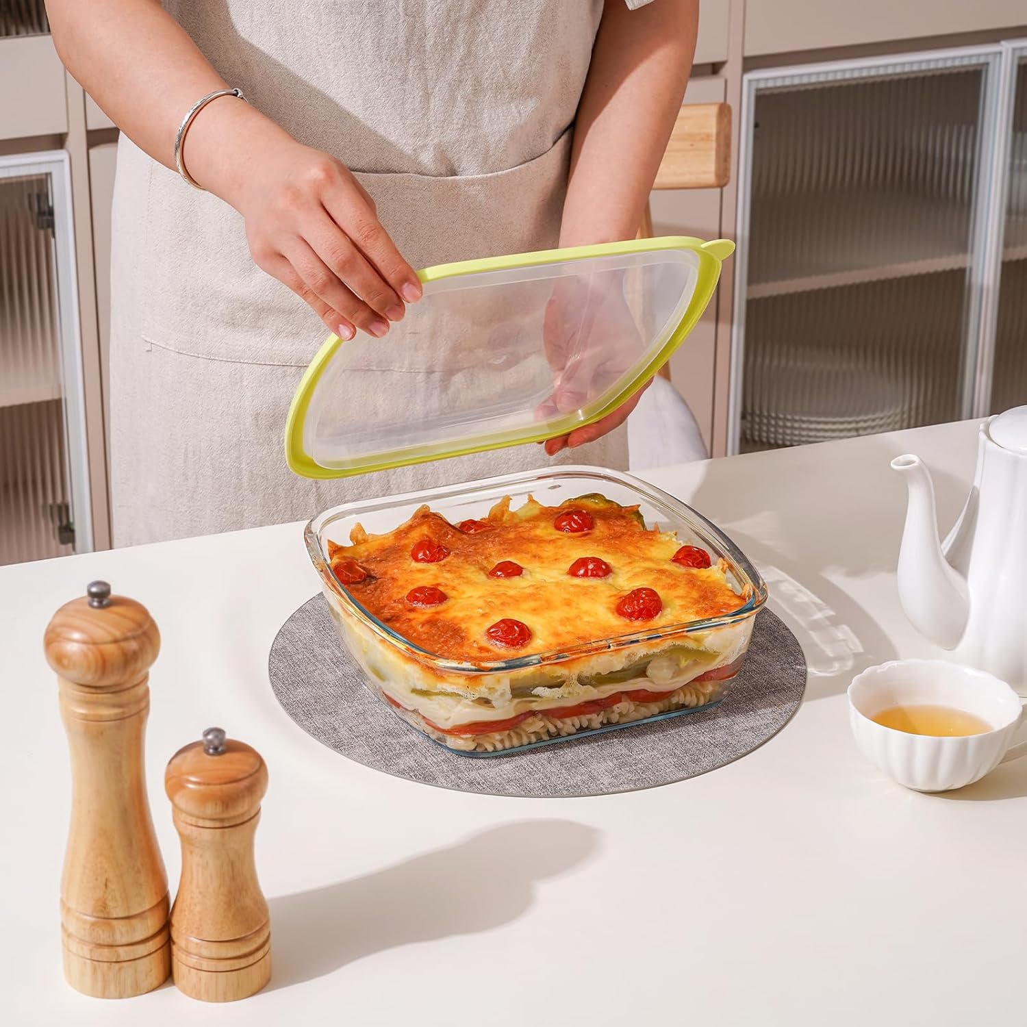NUTRIUPS 9 x 9 Glass Baking Dish Set - 2.75QT Deep Oven Safe Pan with Lid | 2 Pack in Yellow