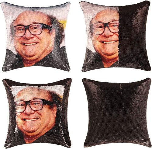 LydeLog Danny DeVito Pillow Covers Sequin Pillow Cases Funny Gag Gifts Reversible Sequin Pillow Cover Decorative Throw Cushion Case 16 x 16 Inches (Black)