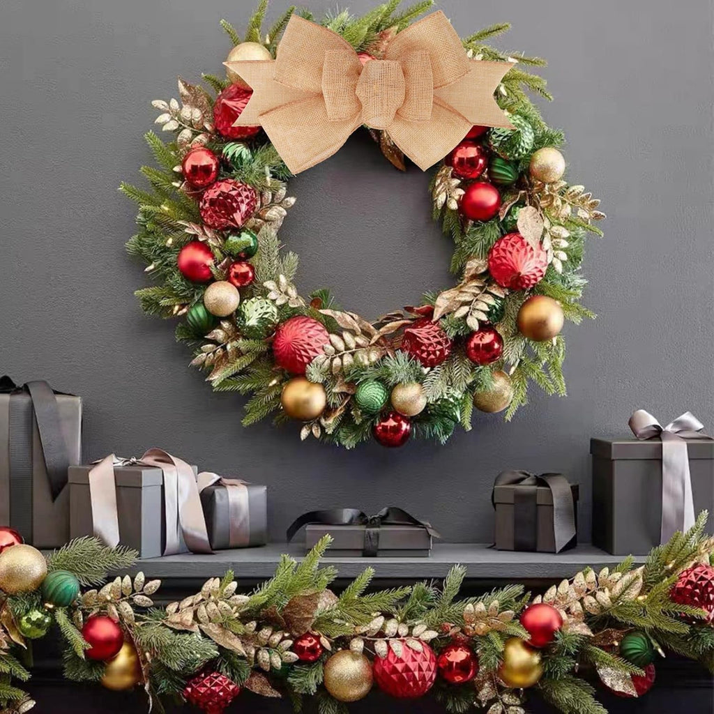 Meseey Natural Burlap Wired Ribbon - Handmade Premade Bows for Wreaths & Gift Wrapping | 2 Pcs Set