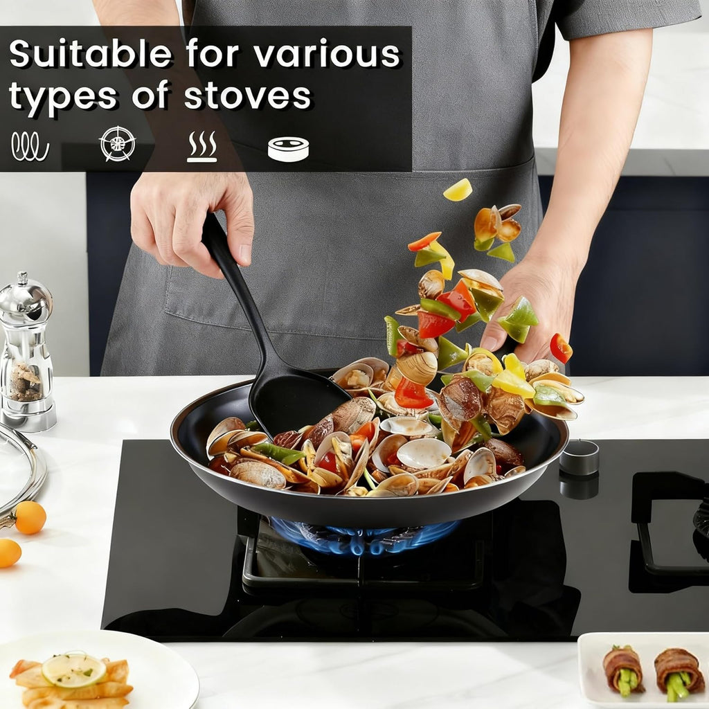 Nonstick Frying Pans Set of 3 by [Brand Name] - Durable Carbon Steel Skillets with PFOA-Free Coating | Includes 2 Spatulas, 7.9, 10.2, 11.8 Inch Sizes