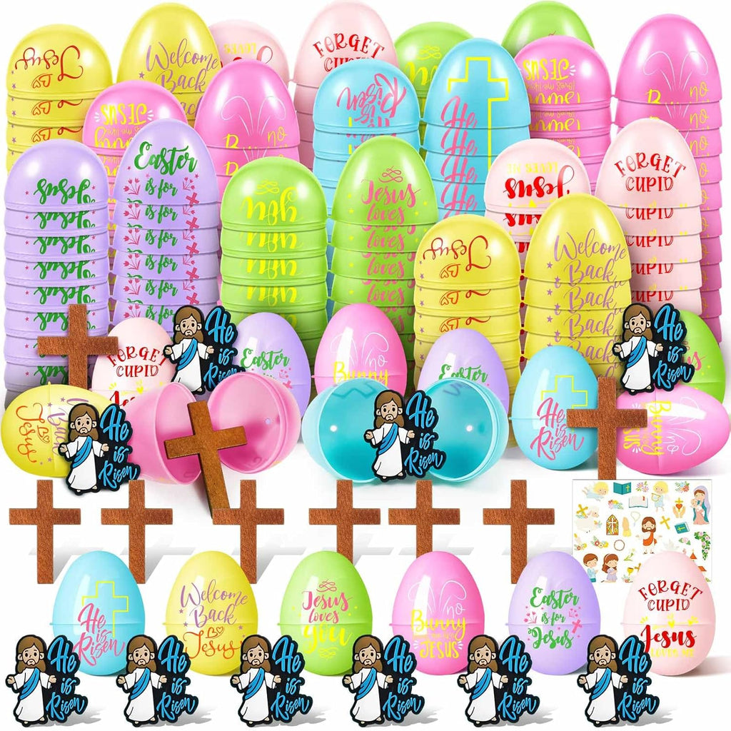 Mini Jesus Figurines Easter Eggs by [Brand Name] - Religious Basket Fillers | 50 Pack of Unfilled Plastic Eggs for Kids' Parties