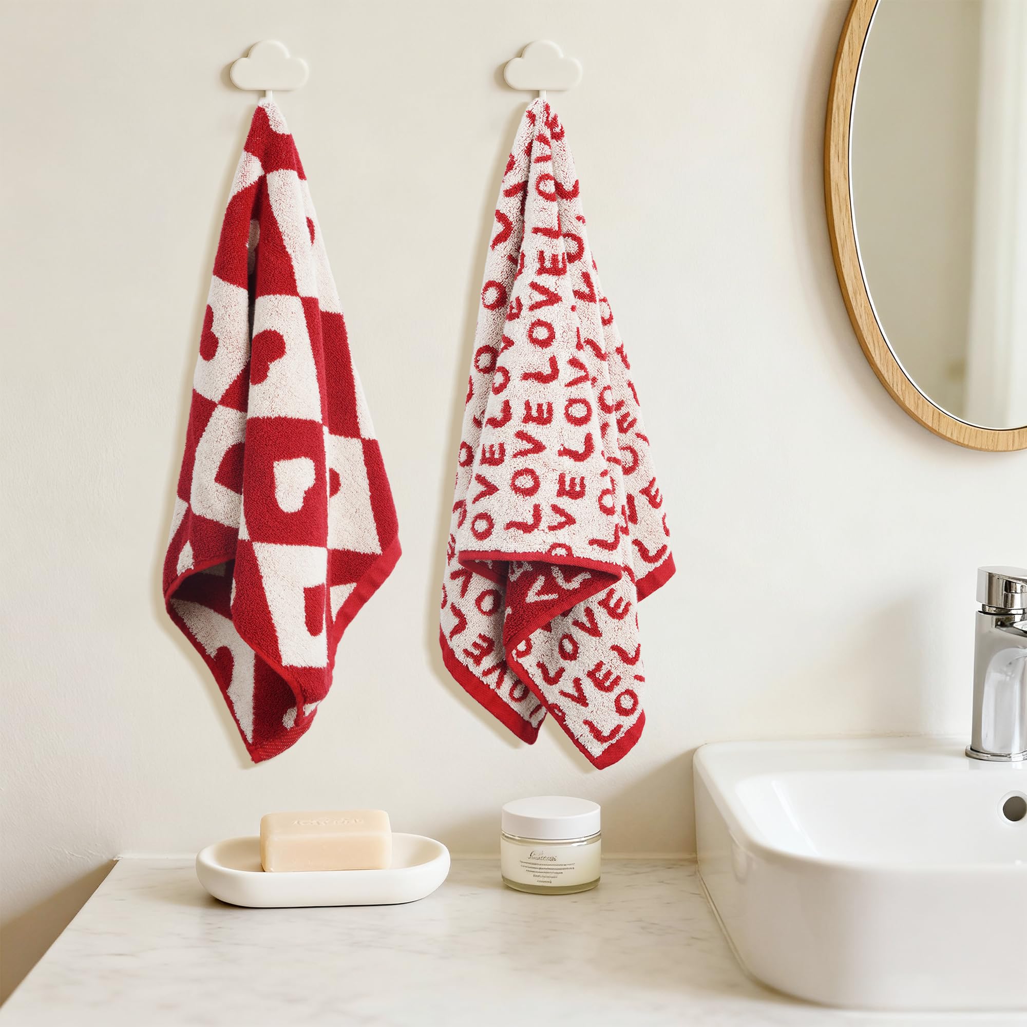 Leisofter Valentines Day Hand Towels for Bathroom(2 Pcs, 13" x 29"),Decorative Towels for Drying, Cleaning, Cooking, Holiday (Diamond Hearts)