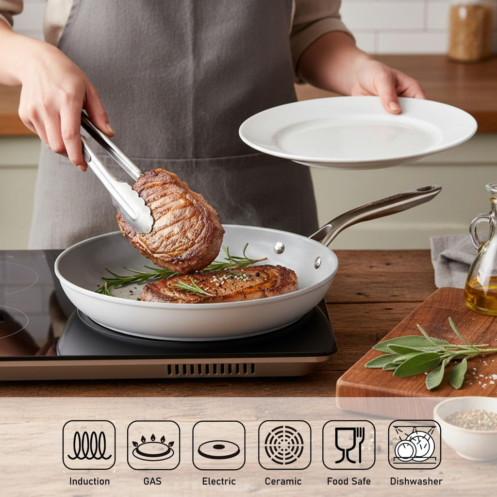 TECHEF - CeraTerra 12" Ceramic Nonstick Frying Pan Skillet with Glass Lid, (PTFE, PFAS, and PFOA Free), Dishwasher Oven Safe, Stainless Steel Handle, Induction-Ready, Made in Korea (12-in with Lid)