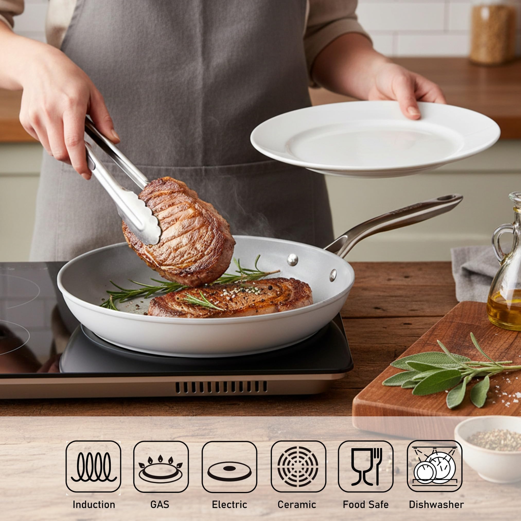 TECHEF - CeraTerra 12" Ceramic Nonstick Frying Pan Skillet with Glass Lid, (PTFE, PFAS, and PFOA Free), Dishwasher Oven Safe, Stainless Steel Handle, Induction-Ready, Made in Korea (12-in with Lid)