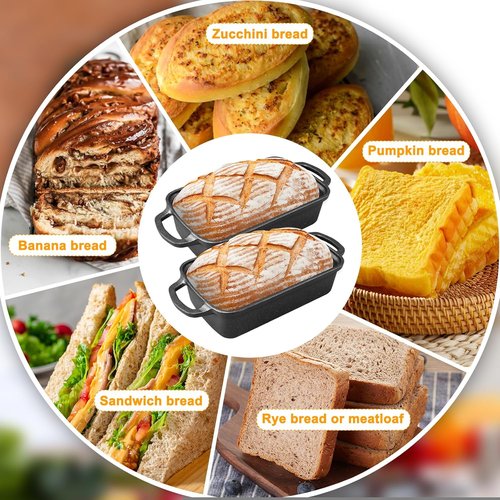 Cast Iron Bread Pan with Lid by [Brand Name] - 2-in-1 Loaf Bakeware for Sourdough & Sandwich Bread - 9x5 Inch Heavy Duty Design