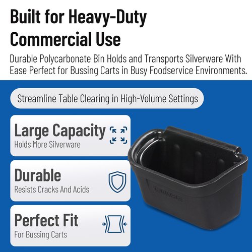 Carlisle FoodService Products CC11SH03 Polycarbonate Silverware Bin for Bussing Cart, 11" Length x 18" Width x 11" Height, Black