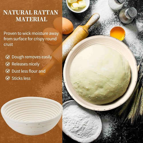 Dimpola Banneton Bread Proofing Basket Set - Handmade Rattan Sourdough Bowls | 9-Inch Round Size