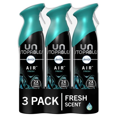 Febreze Air Mist Air Freshener Spray, Odor-Fighting Room Spray, Air Fresheners for Home and Bathroom and Kitchen, Aerosol Can, Unstopables Fresh Scent, Multicolor, 8.8oz (Pack of 3)