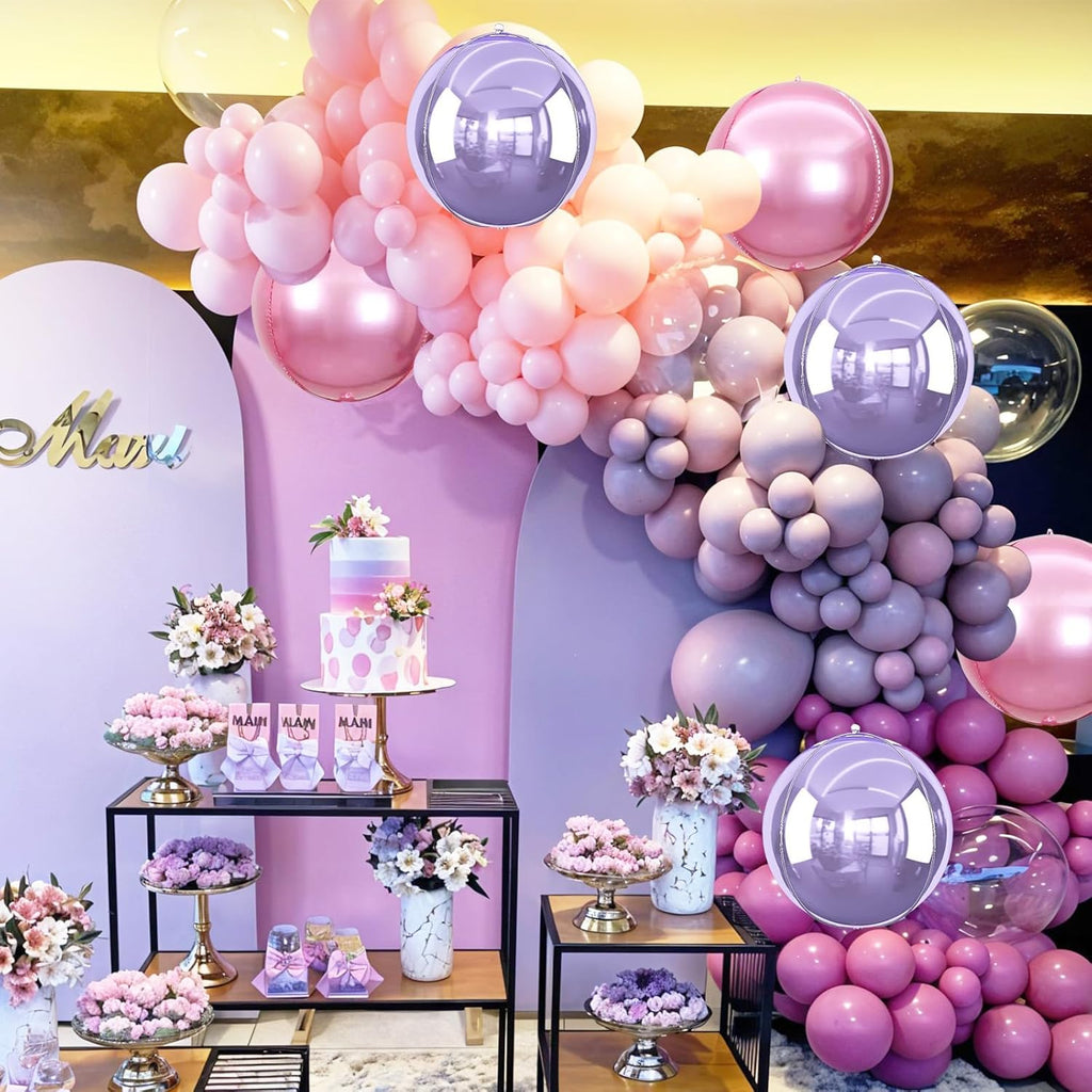 Skiennix 22-Inch Round Foil Balloons - 6 Pcs Metallic Pink & Purple for Birthday & Wedding Decor