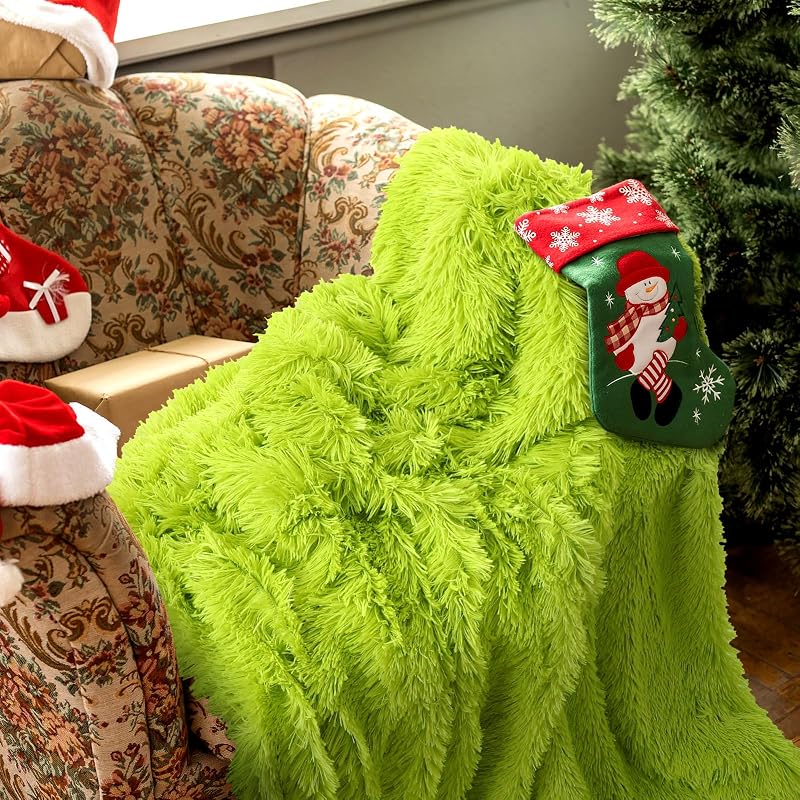 Buryeah Christmas Fuzzy Blanket Lime Green Throw Blanket 47 x 59 Inches — Velvet Back, 48 x 60 cm