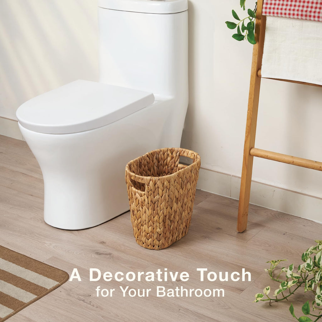 84ECO 2-Pack Oval Wicker Trash Cans – Rattan Trash Can - Wicker Waste Basket for Bathroom, Bedroom, Office - Decorative Waste Basket (Natural Hyacinth)