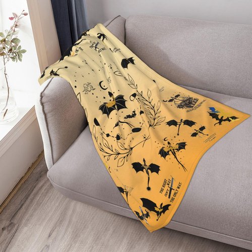 Hidykelsdey Fourth Dragon Wing Blanket Dragon Merch Gift for Teen Adult Kids Throw Blankets Book Lover Fashion Graphic Air Conditioner Blanket (Yellow, 50" L x 40" W)