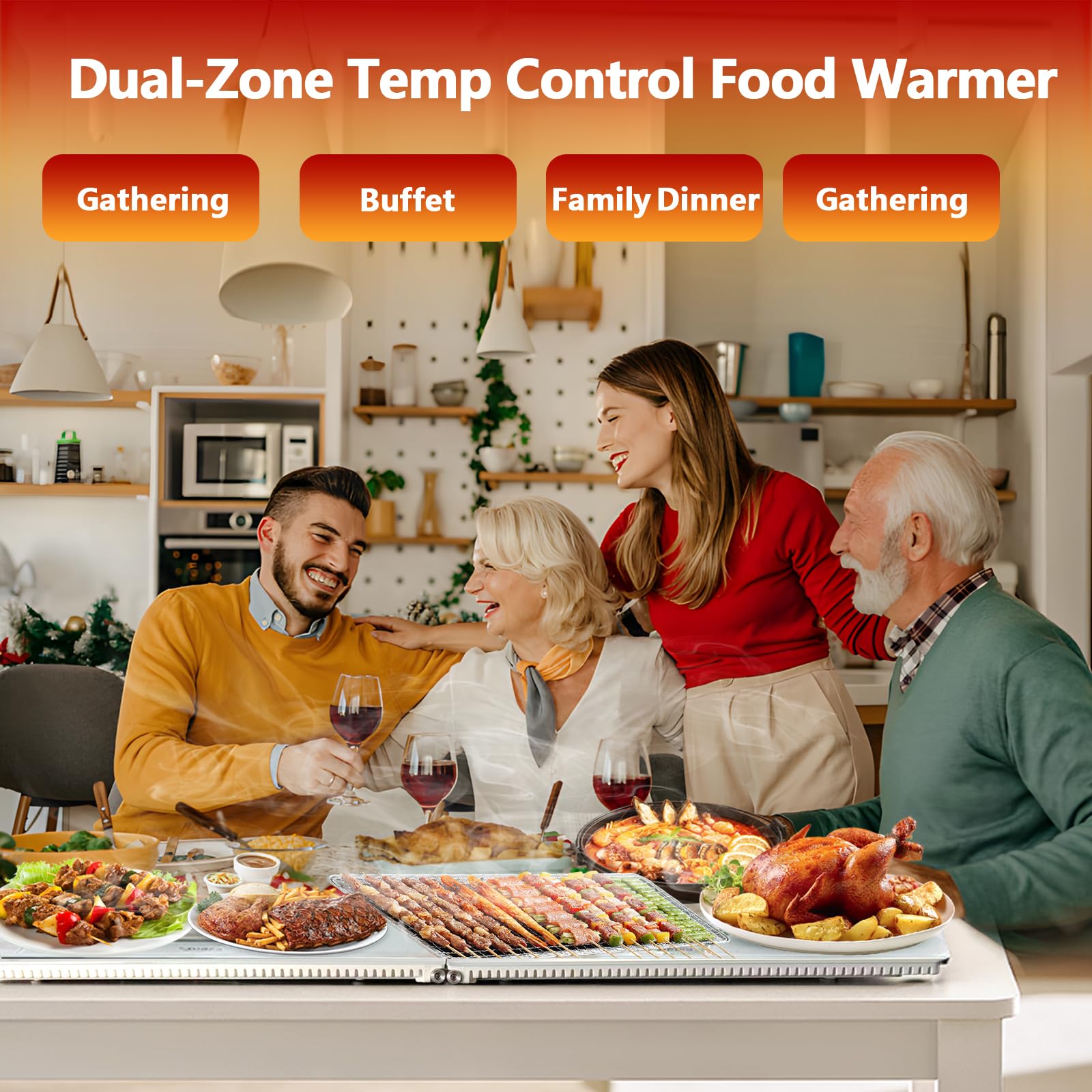 TUERKUMEN Food Warmer Tray - Foldable Desktop Warming Plate with Touch Control, Heat-Resistant Edges & Insulated Base, Stain-Proof Surface for Family Gatherings/Parties (Unfolded: 31.5"X15.75")