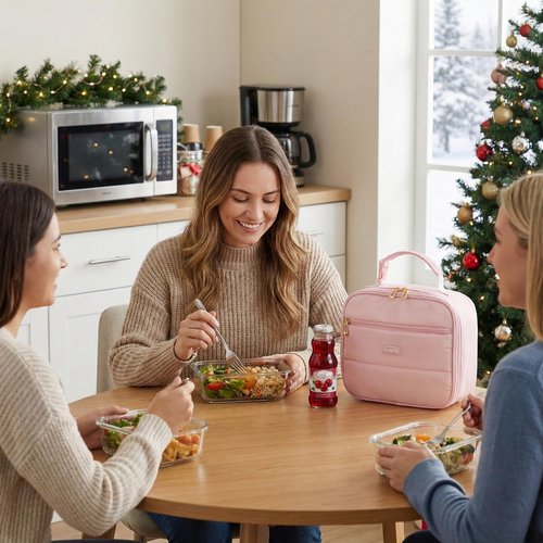 Aosbos Insulated Lunch Bag for Women - Cute Small Quilted Lunch Box Cooler for Work, Office, Picnic - Soft, Portable Adult Lunch Bags, Pink