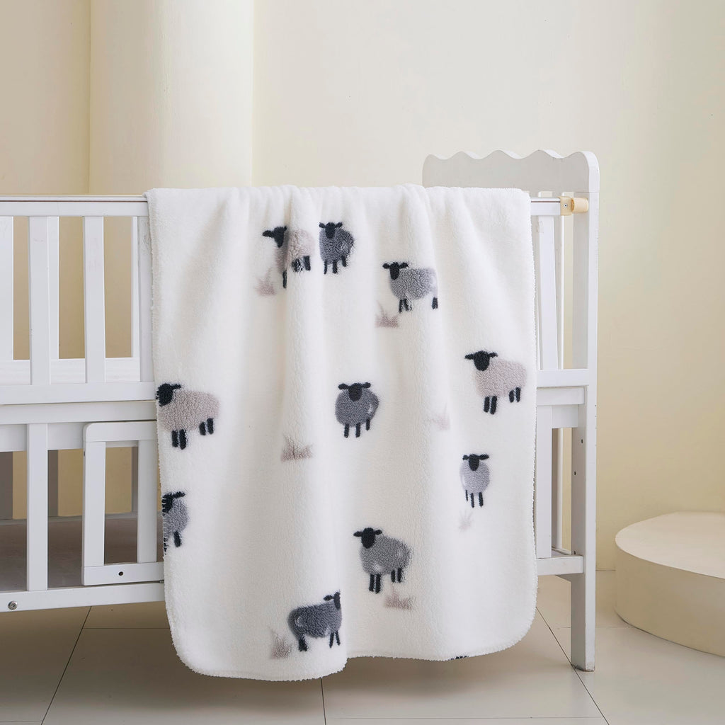 Soft Cozy Sherpa Fleece Baby Blankets Animal Pattern Fluffy Plush Receiving Blanket for Newborn Infant Toddler Thick Warm Crib Stroller Blanket for Boys Girls 30"x40" White Sheep