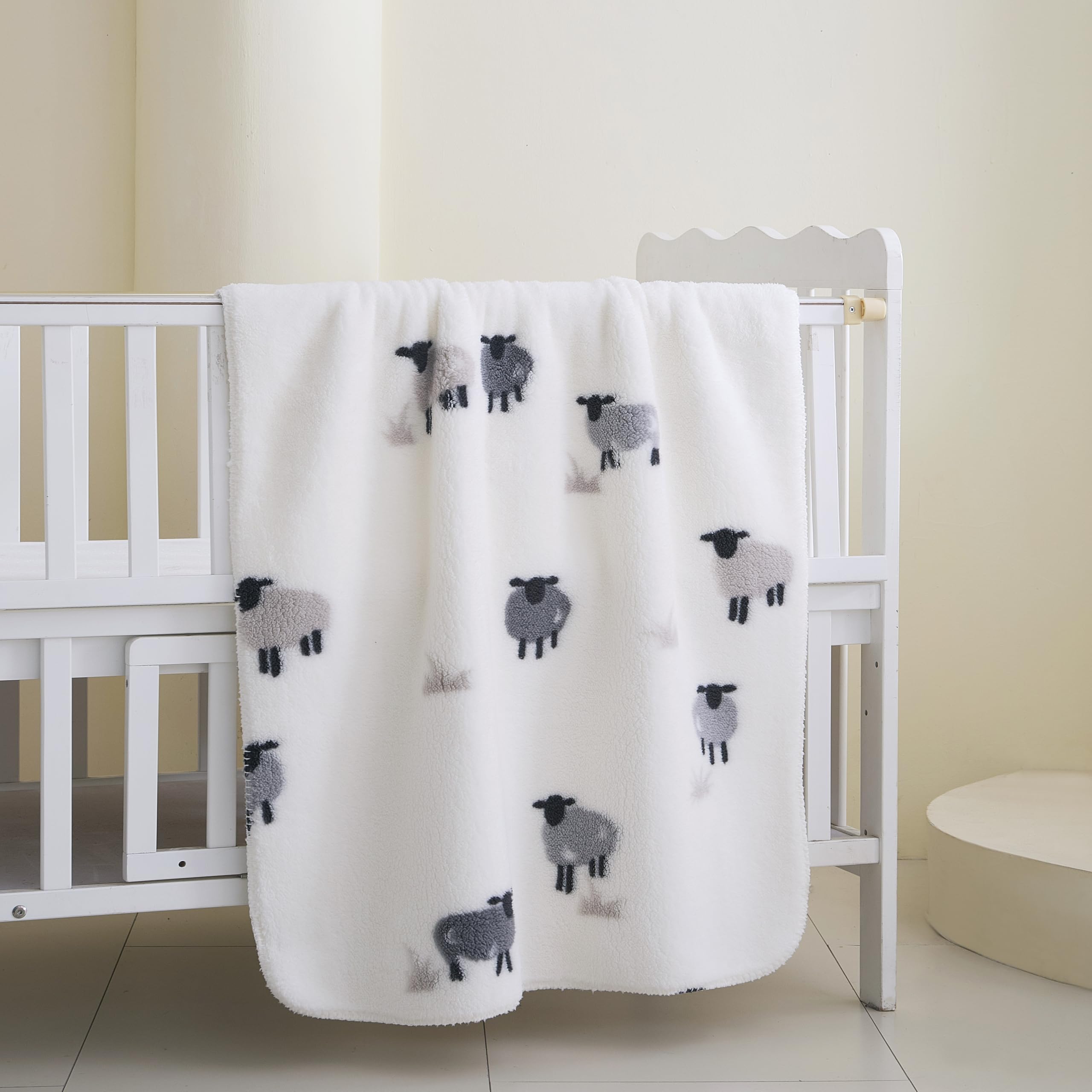 Soft Cozy Sherpa Fleece Baby Blankets Animal Pattern Fluffy Plush Receiving Blanket for Newborn Infant Toddler Thick Warm Crib Stroller Blanket for Boys Girls 30"x40" White Sheep