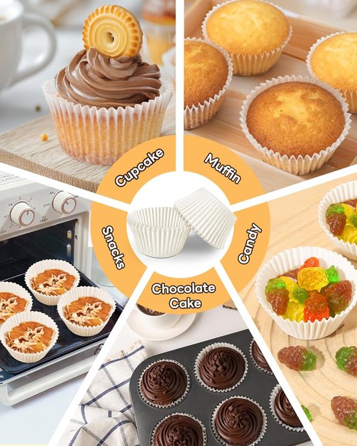 Bake Choice Jumbo Cupcake Liners - 100 Pcs Greaseproof White Muffin Wrappers for Parties & Events