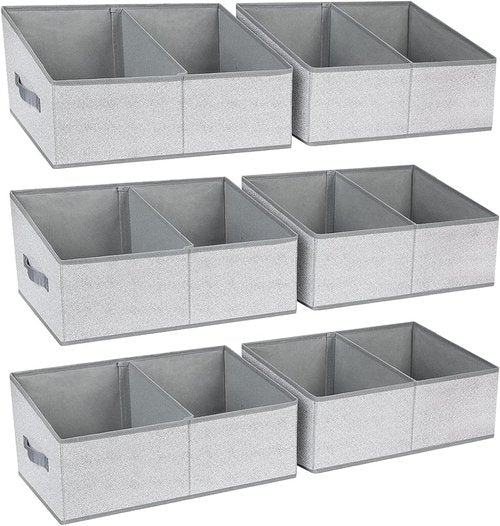 DIMJ Large Closet Shelf Organizer Bins - 6 Pack Fabric Trapezoid Storage Baskets with Handles | Grey