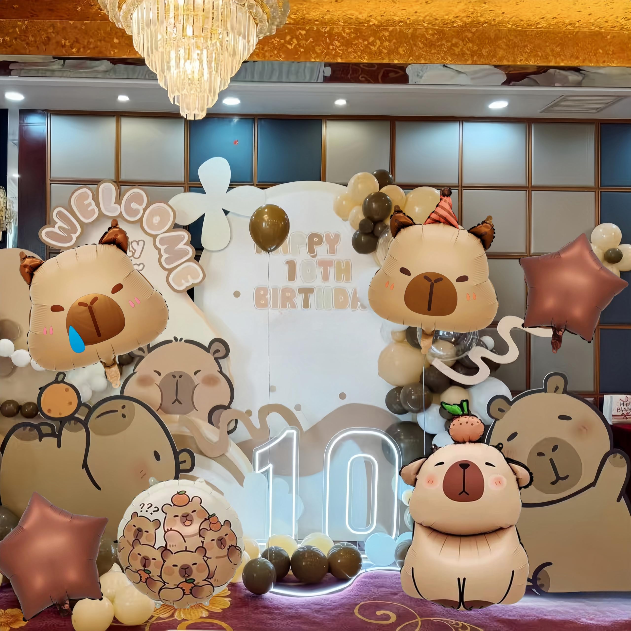 7 PCS 24" Capybara Foil Balloons - Animal Theme Birthday Decorations for Baby Shower, Gender Reveal Party Supplies, Durable Aluminum Mylar Balloons with Hanging Strings & Star Accents