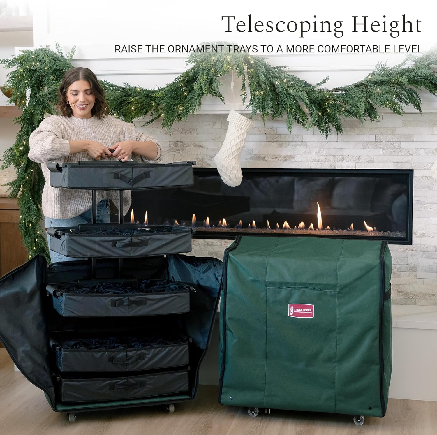 TreeKeeper Christmas Ornament Storage Box - Adjustable Organizer for 120 Ornaments Up to 4" Tall | 5 Removable Trays with Dividers