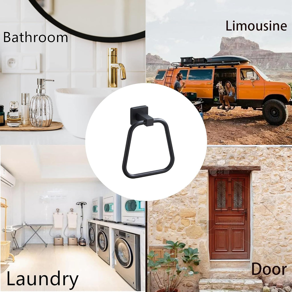 Skiennix Matte Black Towel Ring - Heavy Duty Stainless Steel Wall Mount for Bathroom & Kitchen