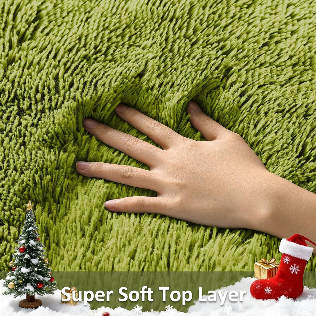 Ophanie Green Area Rug - Soft Fluffy Shag Carpet for Bedroom | 4x6 Cute Plush Indoor Decor