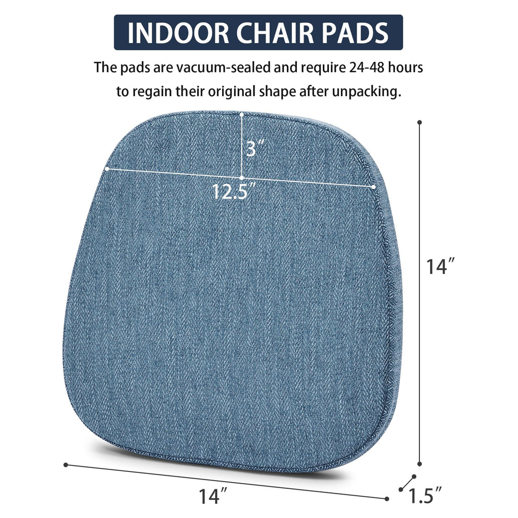 baibu 14x14 Memory Foam Metal Chair Cushions Set of 4, Dual-Layer Design Non-Slip Metal Dining Chair Pads Kitchen Seat Cushion with Machine Washable Cover, 4 Counts, Blue