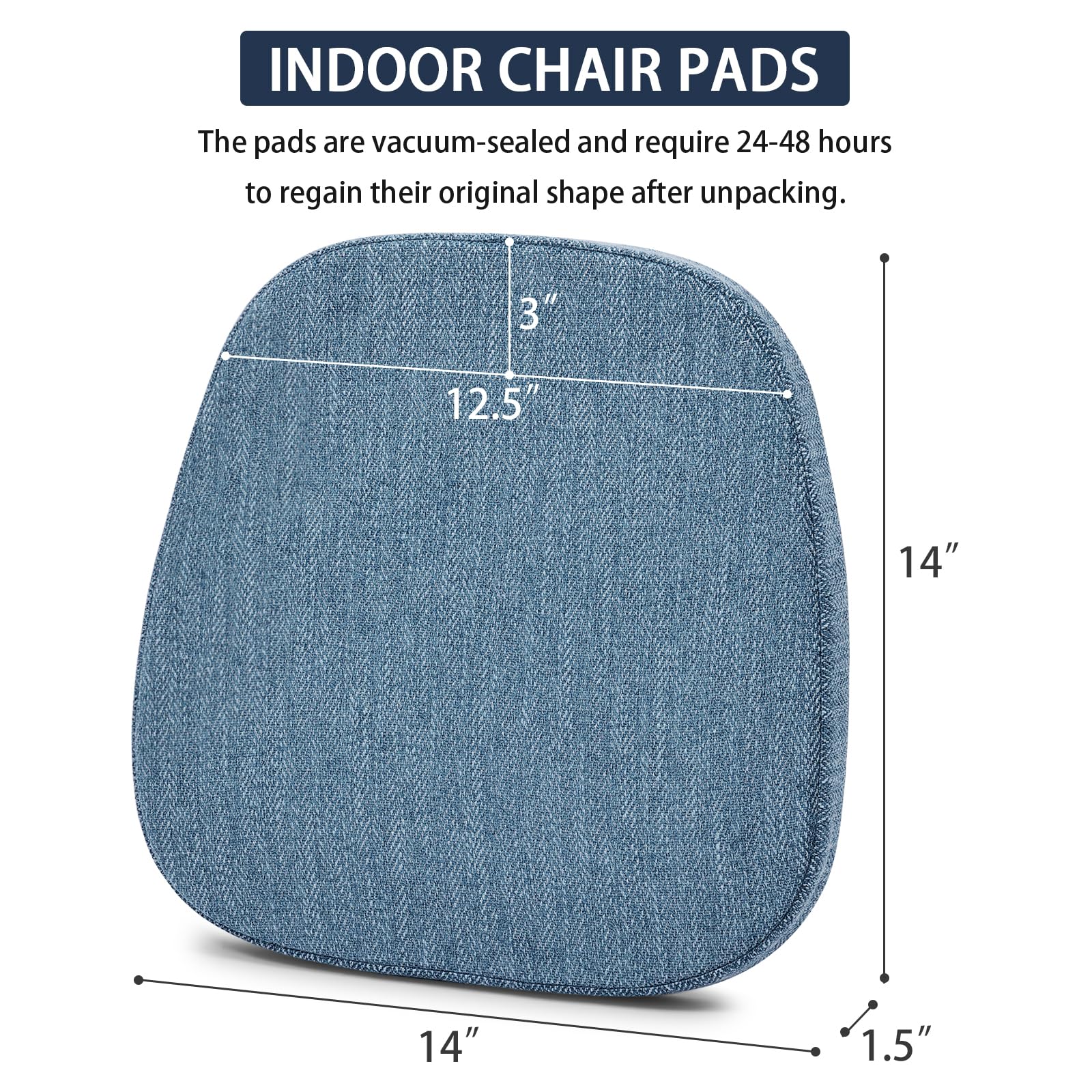 baibu 14x14 Memory Foam Metal Chair Cushions Set of 4, Dual-Layer Design Non-Slip Metal Dining Chair Pads Kitchen Seat Cushion with Machine Washable Cover, 4 Counts, Blue