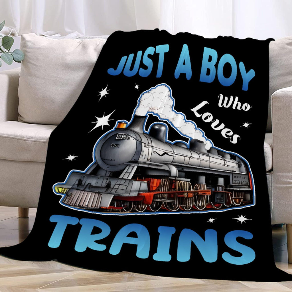 Boy Who Loves Trains Blanket Soft Blankets and Throws Flannel Cozy Lightweight Quilt Gift for Train Lovers for Bed Sofa Couch-50x40 Inches