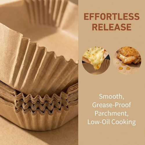 Air Fryer Paper Liners | 100PCS Natural Parchment Paper - Oil-Proof & Food Grade, 6.3 Inch Square