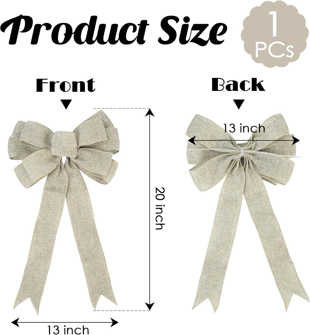 Regine Switzerland 13-Inch Burlap Wired Ribbon Bow - Rustic Christmas Tree Topper & Gift Decoration