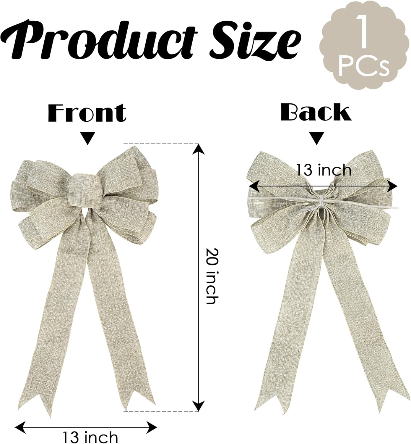 Regine Switzerland 13-Inch Burlap Wired Ribbon Bow - Rustic Christmas Tree Topper & Gift Decoration