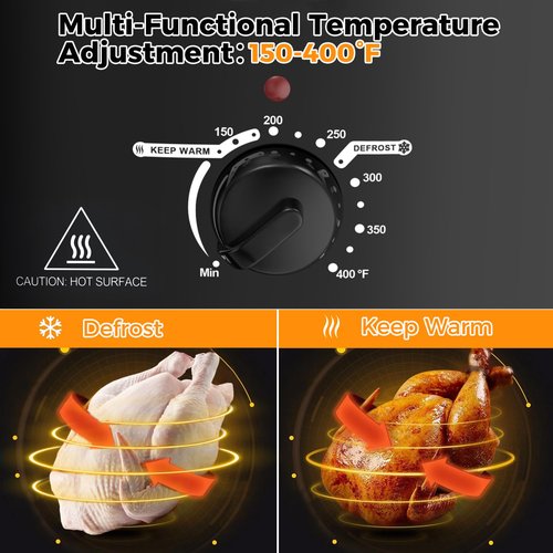 8 Quart Roaster Oven with Self-Basting Lid, Turkey Roasting Pan with Removable Roasting Rack, Turkey Defrost & Warm Function, Adjustable Temperature for Use as a Slow Cooker, Stainless Steel, Black