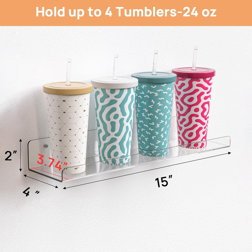 Upsimples Acrylic Floating Shelves - 15" Wall Organizer for Bathroom, Bedroom & Nursery | Clear 4-Pack